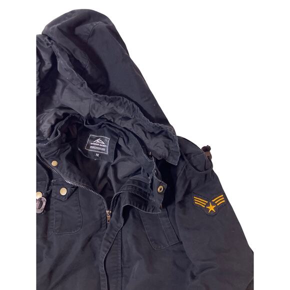 Black Military Bomber Jacket Men’s M/Womens L Hooded Army Pilot Casual Coat - Picture 2 of 6